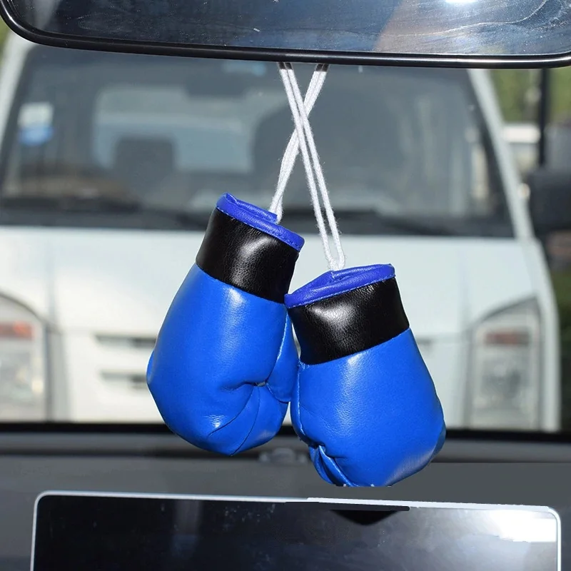

Pink Car Accessories Interiors A Pair of Car Boxing Gloves Hanging Mirror Leather Pendant Car Decoration DIY Cool Jewelry Key