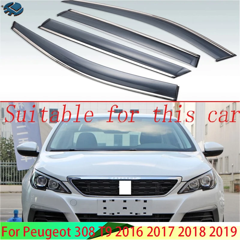 

For Peugeot 308 T9 2016 2017 2018 2019 Plastic Exterior Visor Vent Shades Window Sun Rain Guard Deflector 4pcs