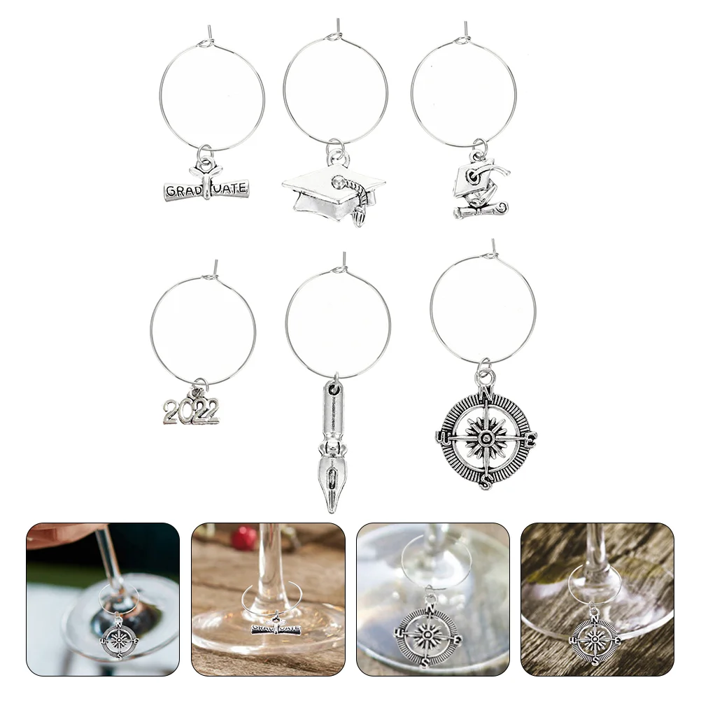 

6pcs Graduation Markers Charms Metal Drink Markers Cup Identify Tools