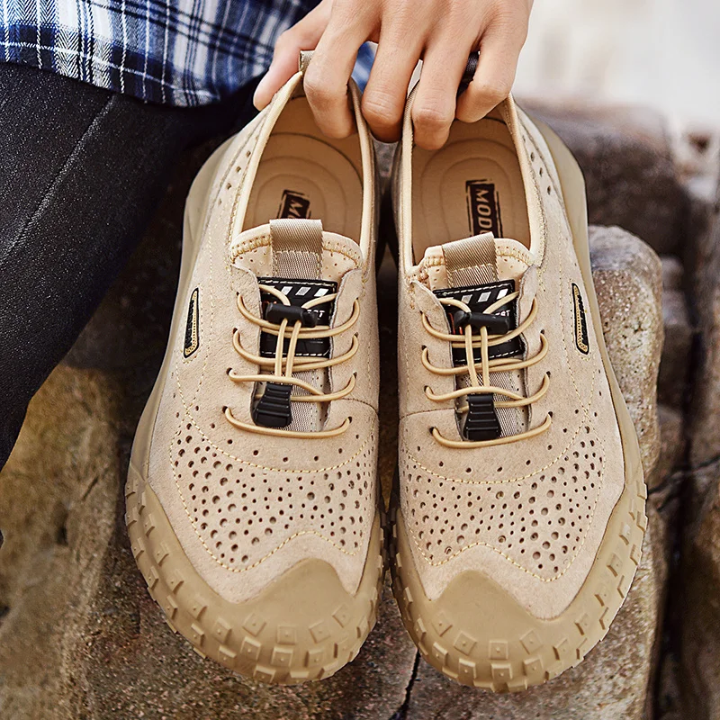 Дышащие мужские походные туфли из натуральной кожи Нескользящие уличные