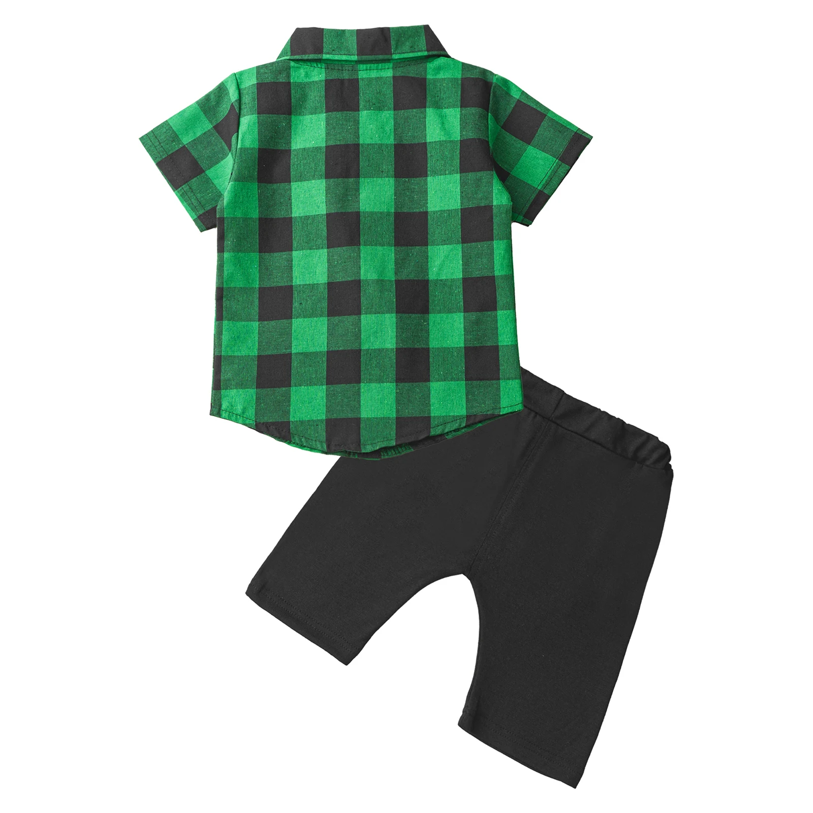 Baby Boys Casual Clothes Set Short Sleeve Turndown Collar Grid Print Button Closure Top with Elastic Waistband Shorts