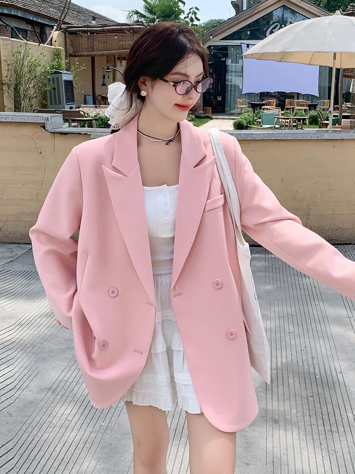 Розовый маленький элегантный костюм верхняя одежда для женщин весна-осень 2024