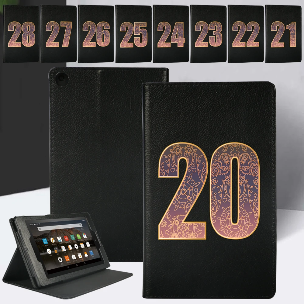 

Tablet Case for For Fire HD 8/Fire 7/HD 10 Scratch Resistant Lucky Number Pattern Protective Shell Leather Stand Cover + Stylus