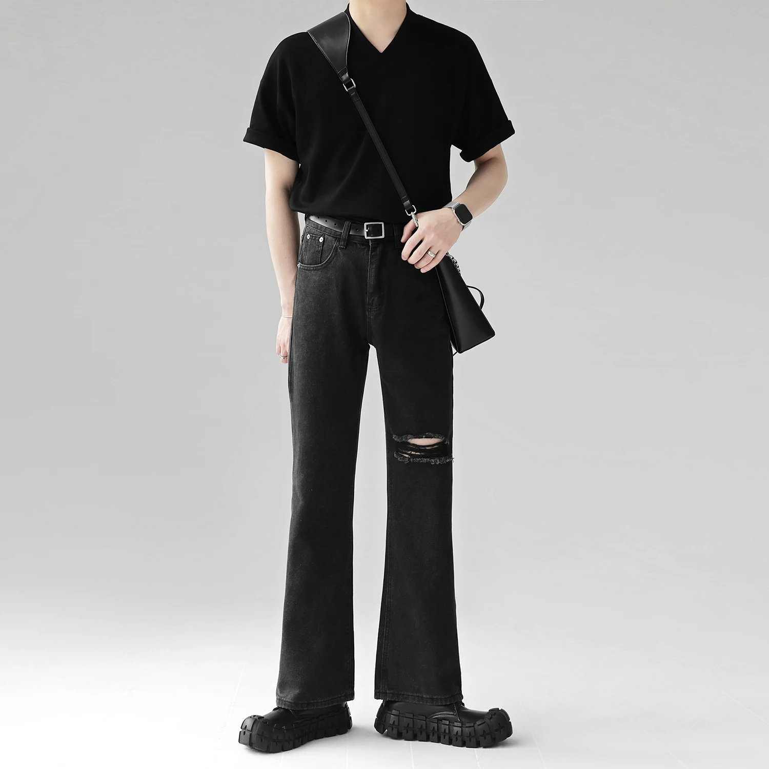 

Новинка осени 2023, мужские мешковатые джинсы, корейские уличные свободные прямые широкие брюки в стиле хип-хоп, Классические рваные модели D41