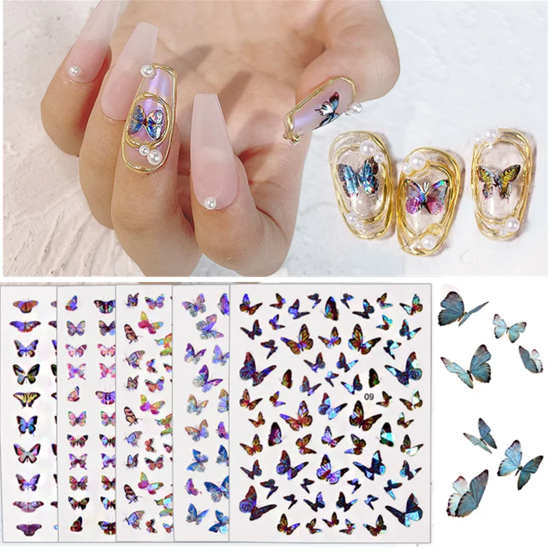 

3D лазерная голографическая красочная бабочка, наклейки для ногтей, маникюр, наклейки для дизайна ногтей, декоративные украшения для ногтей ...
