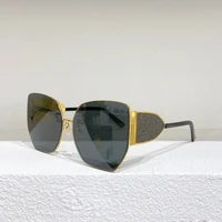 cat eye metal frame women sunglasses gray lens fashion style with glitter