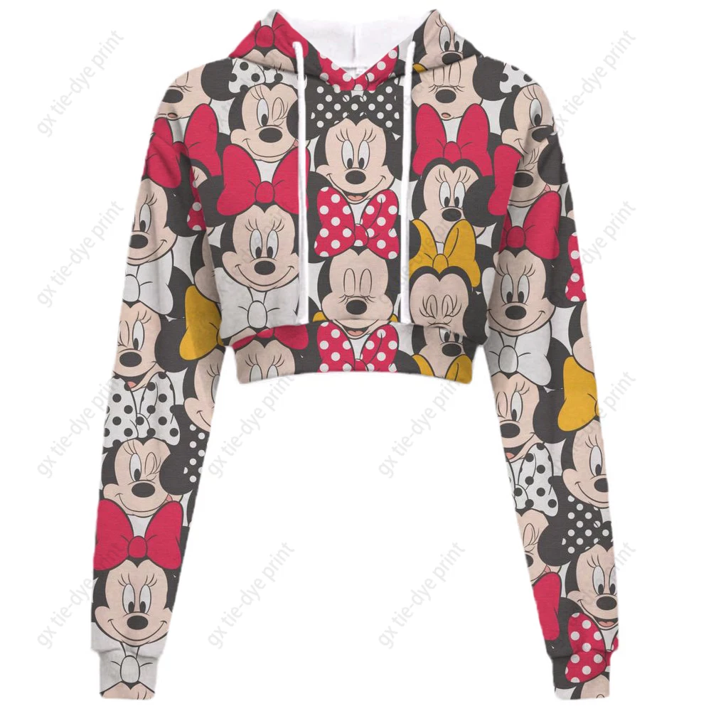 

Женский брендовый короткий свитер с капюшоном и принтом Минни Микки Маус