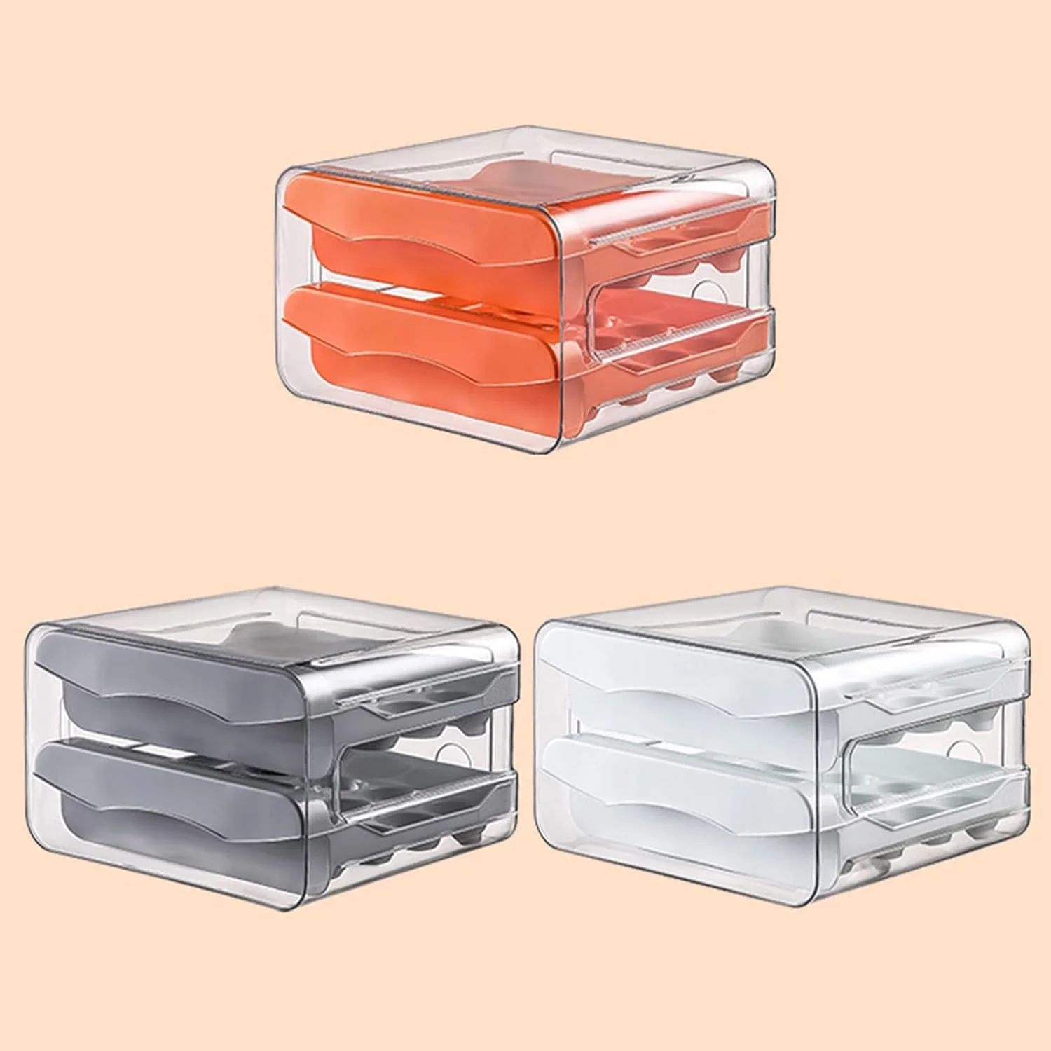 Egg Case Refrigerator Organizer Double Layers Transparent 32 Grids Large Capacity Food Grade Pull Out Drawer Type Stable Stac