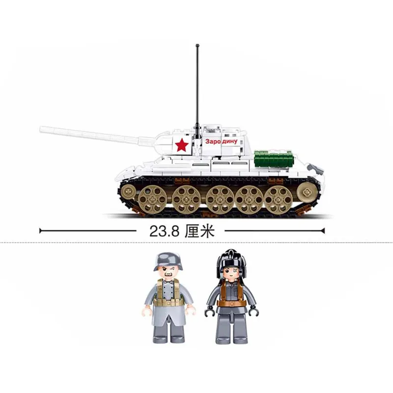 Military WW 2 II Battle of Budapest T-34/85 Medium Tank White Army Weapon Building Blocks Kit Bricks Classic Model Toys Boy Gift