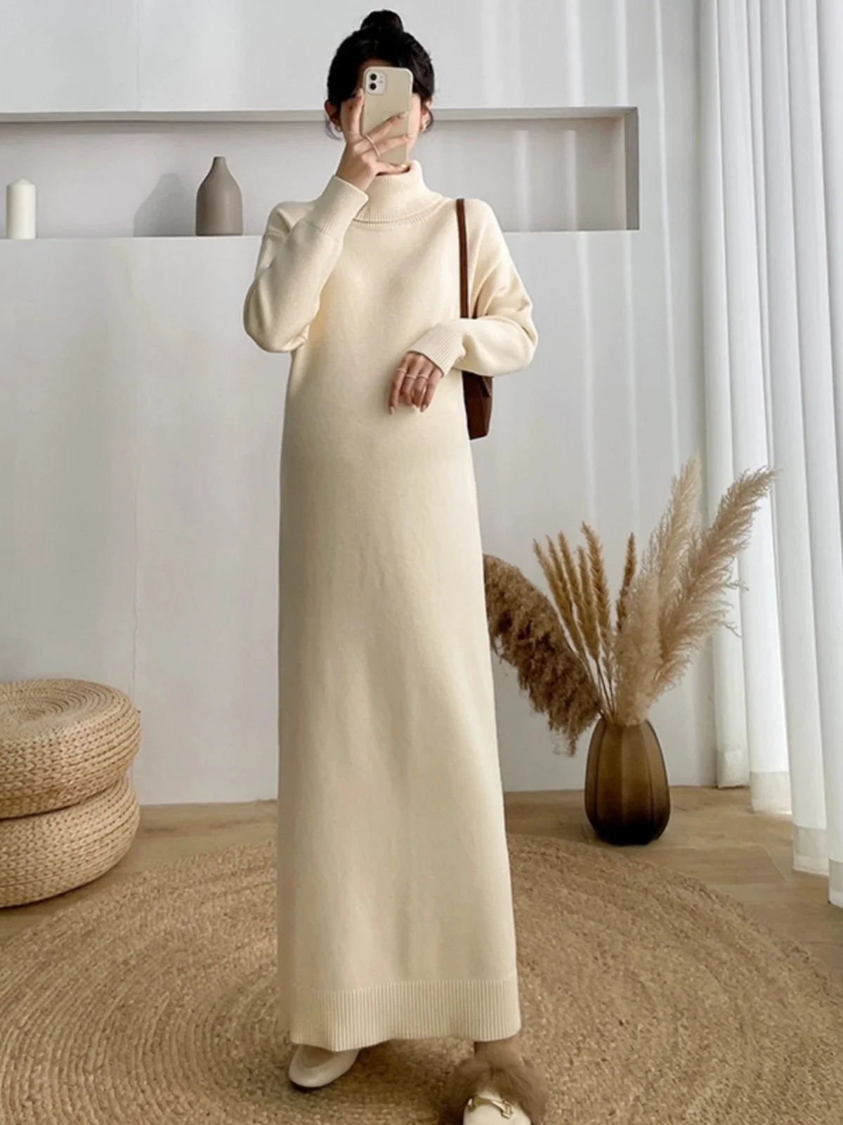 Женская водолазка больших размеров вязаная юбка с длинными рукавами осень-зима