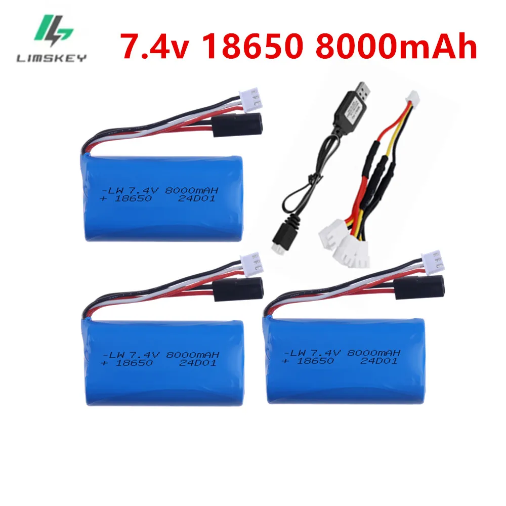 Фото 18650 Lipo аккумулятор 7,4 В 8000 мАч с зарядным устройством для MJX T40 T40C F39 F49 T39 DH 9053 9101 9118 аккумулятор для радиоуправляемого вертолета 2S 7,4 В №1