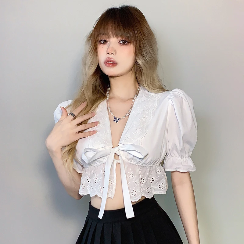 Милый сексуальный кружевной кроп-топ в японском стиле женские летние новые