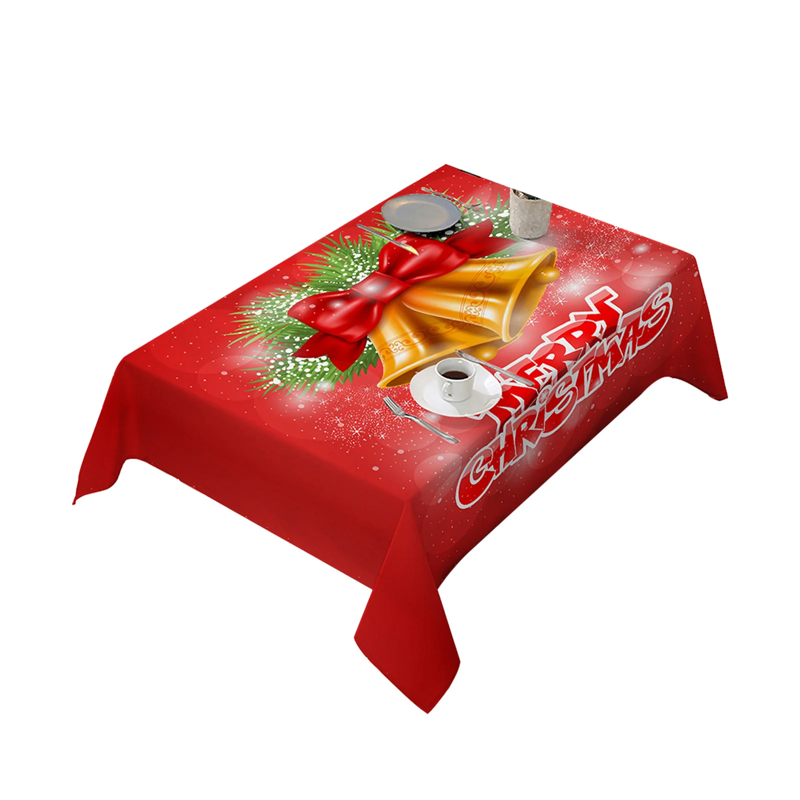 

Happy Christmas Tablecloth Christmas Themed Rectangle Table Covers Chair Cover Waterproof Spill-resistant Polyester Decorative