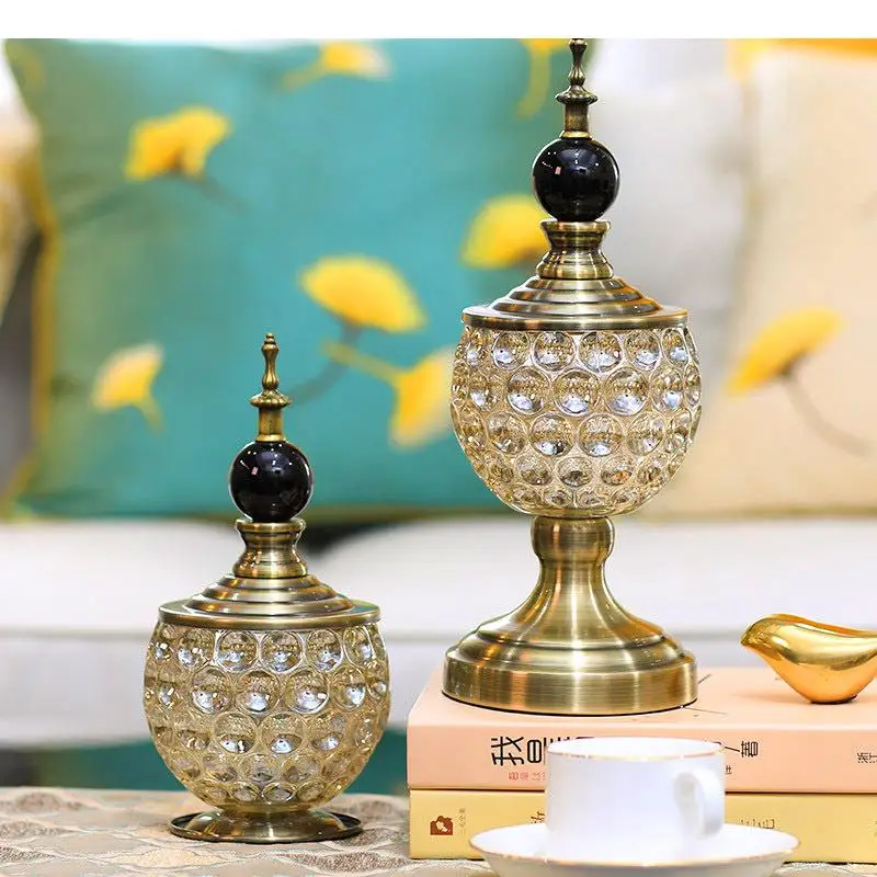 Стеклянная банка для хранения ваза с крышкой золотой кристалл мебель рукоделия
