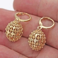 18k fashion plated hollow drop earrings women a pair yellow gold wedding jewelry