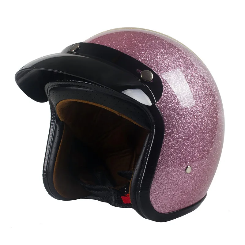 DOT Approved Pink 3/4 Open Face Motorcycle Helmet Bling Casco Chic Style Open Helmet Cafe Racer Chopper Capacete Casco De Moto