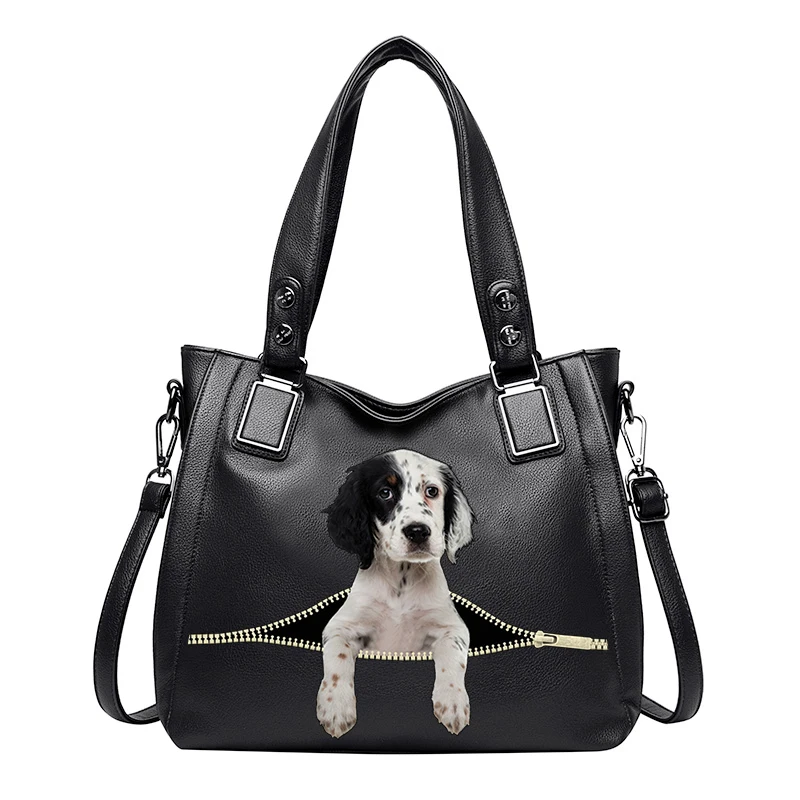 

Women Luxury Bag Casual Tote Bag Fashion Designer Handbags High Quality Lady PU Leather Shoulder Dog Picture Bags HBN035
