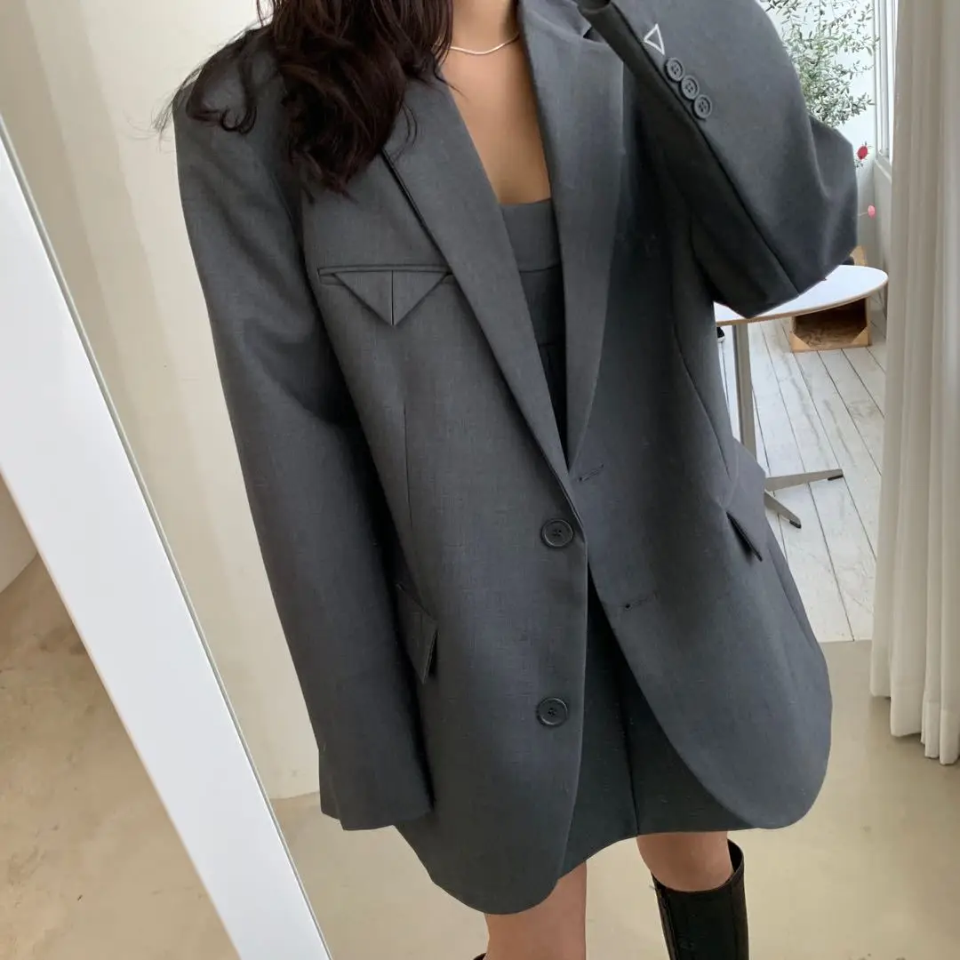 Spring and autumn high quality stylish women's solid color oversize big loose blazer coat suit blazer