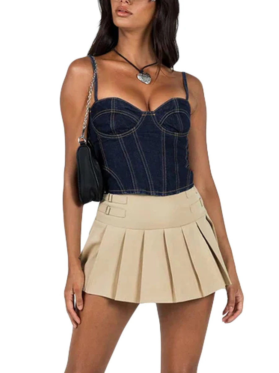 

Women's Y2K Sexy Summer Corset Tops Mini Skinny Sling Vest Sleeveless Backless Tie Up Crop Tops Party Bralette