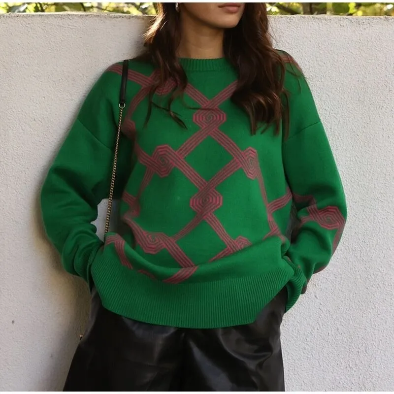 Женский трикотажный свитер с геометрическим рисунком Y2K весенние Теплые
