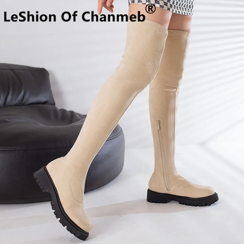 

Женские облегающие сапоги на платформе, из искусственной замши