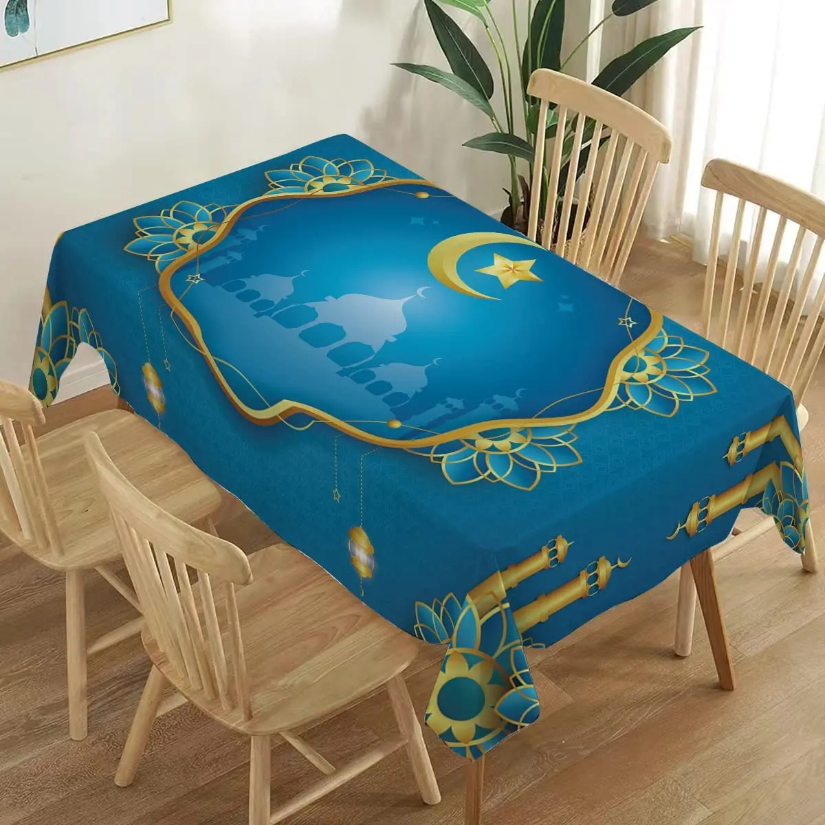 

Eid Mubarak Waterproof Tablecloth Islamic Muslim Eid Al-fitr Party Decoration Mosque Star Moon Home Kitchen Dining Table Decor