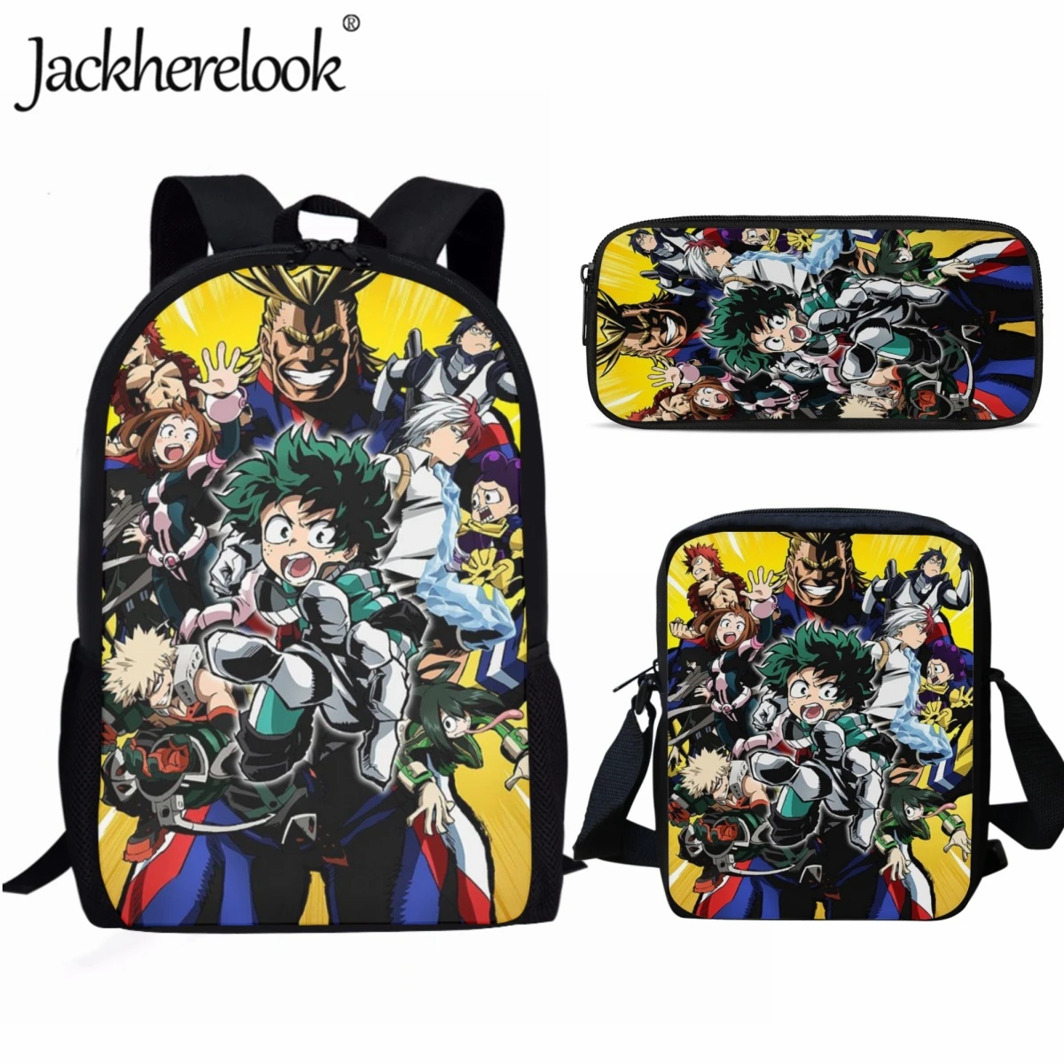 Jackherelook My Hero Academia Japanese Anime Trendy Teenager's School Bags Set Leisure Travel Backpack Boys Practical Book Bags