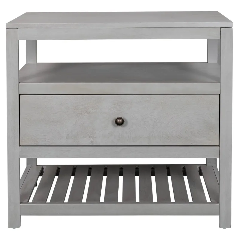 

Modern Wood Nightstand with Drawer for Bedroom, Gray