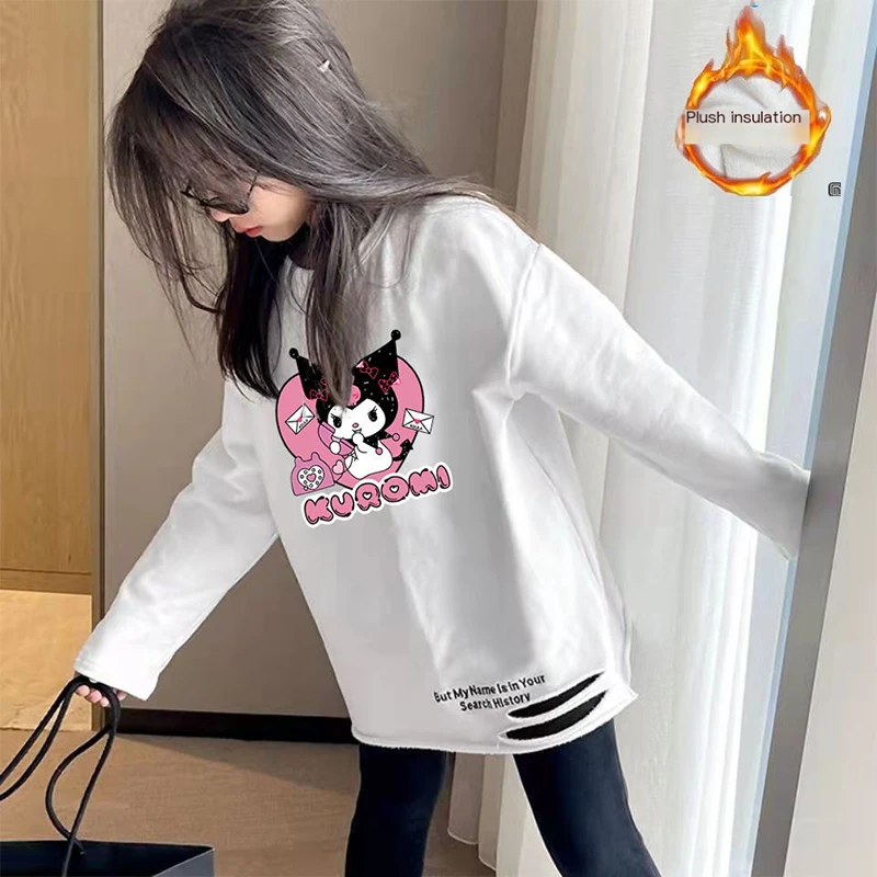 

2023 Sanrio Kuromi Kawaii Anime Girly Heart Autumn Winter New Childrens T-Shirt Cute Cartoon Cotton Base Coat Toys for Kids