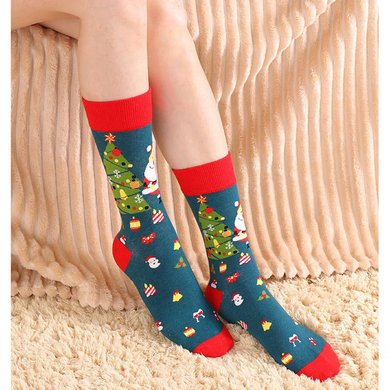2021 Autumn and Winter Christmas Men and Women Casual Cotton Socks Snow Deer Sled Funny Socks Christmas Gift for Women