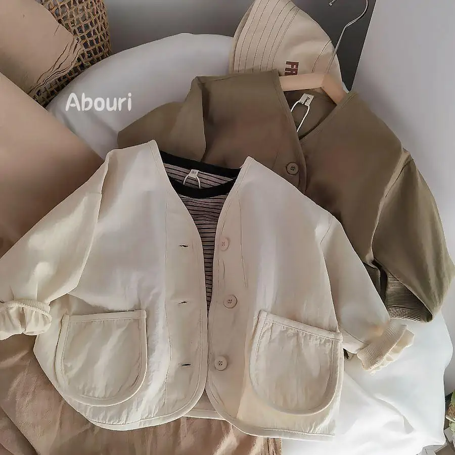 

Однотонное короткое пальто свободного покроя для мальчиков и девочек, осенний кардиган, одежда для мальчиков, осенняя одежда для детей, 2022