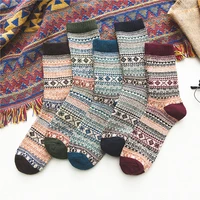 5 pairs autumn and winter warm small lozenge men and women rabbit wool socks retro ethnic style womens casual socks