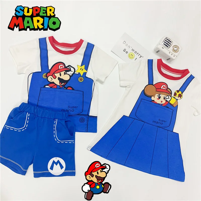 

Super Mario Children's Cartoon Mario Suit Summer Cosplay Mario Cartoon Clothing Costume Sets Boys Girl Sleepwear Spring Pyjamas