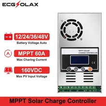 ECGSOLAX 60A MPPT Solar Charge Controller 12V 24V 36V 48V Battery Charge Regulator 60A Solar Controller LCD Max PV 160VDC Input