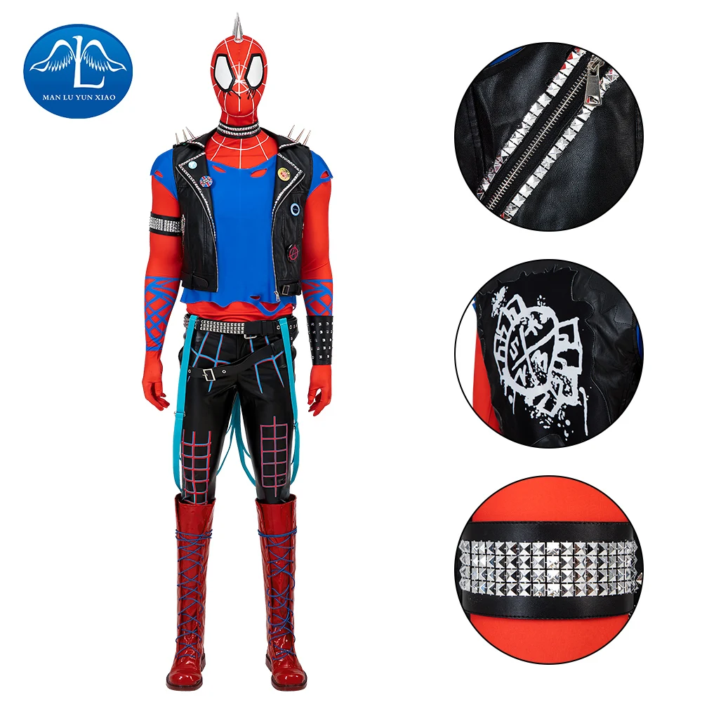 

Панк паук Хоби коричневый Косплей пользовательский полный комплект для мужчин супергерой Хэллоуин вечерние мультфильм косплей