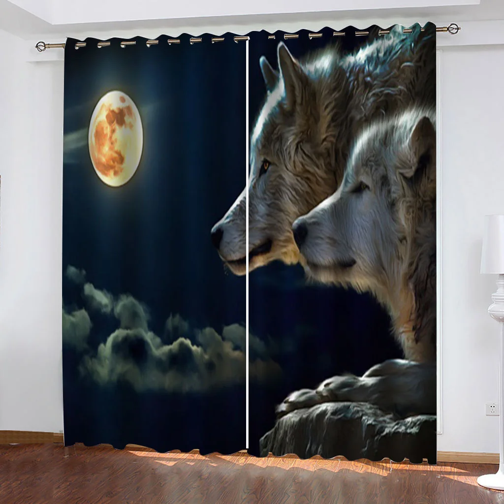 Готовые современные занавески с изображением дикого волка для детской спальни