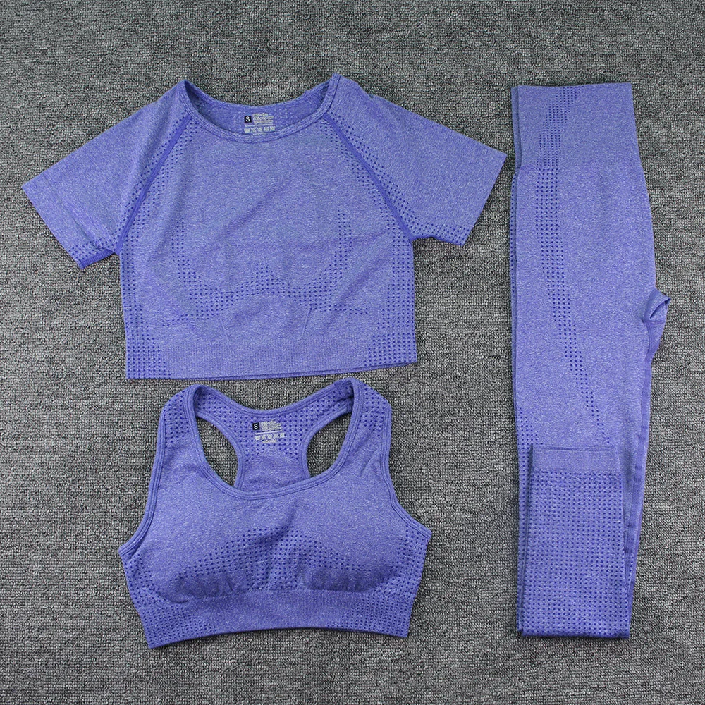 Summer 2022 Wholesale Women Workout Sports Bra  Leggings Short Sleeve Top Yoga Seamless Set