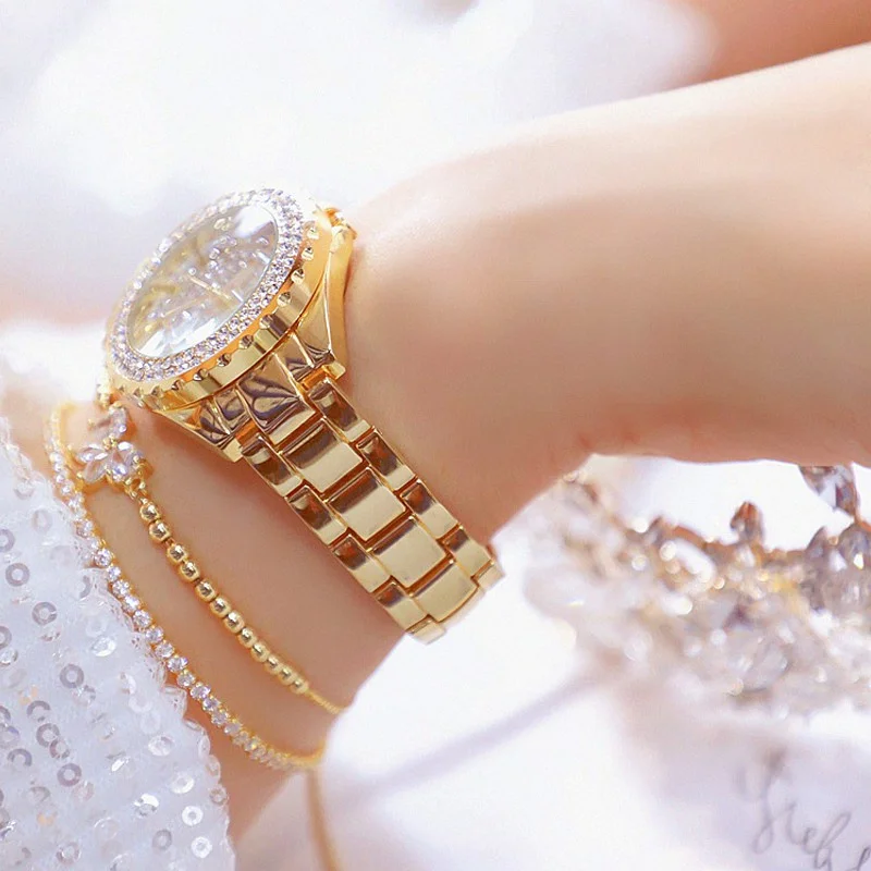 

Модные женские часы стразы, полностью Алмазный циферблат, кварцевые наручные часы из нержавеющей стали, Relo для женщин