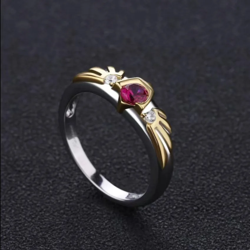

Fashion Two Tone Angel's Wings Pink Zircon Rings for Women Female Engagement Wedding Ring Bride Jewelry Gifts