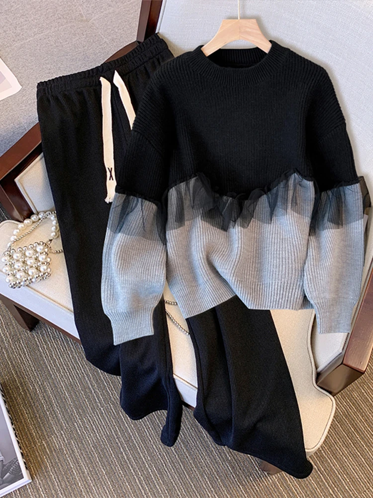 Женская одежда больших размеров 2024 осень и зима новый утягивающий свитер мясной