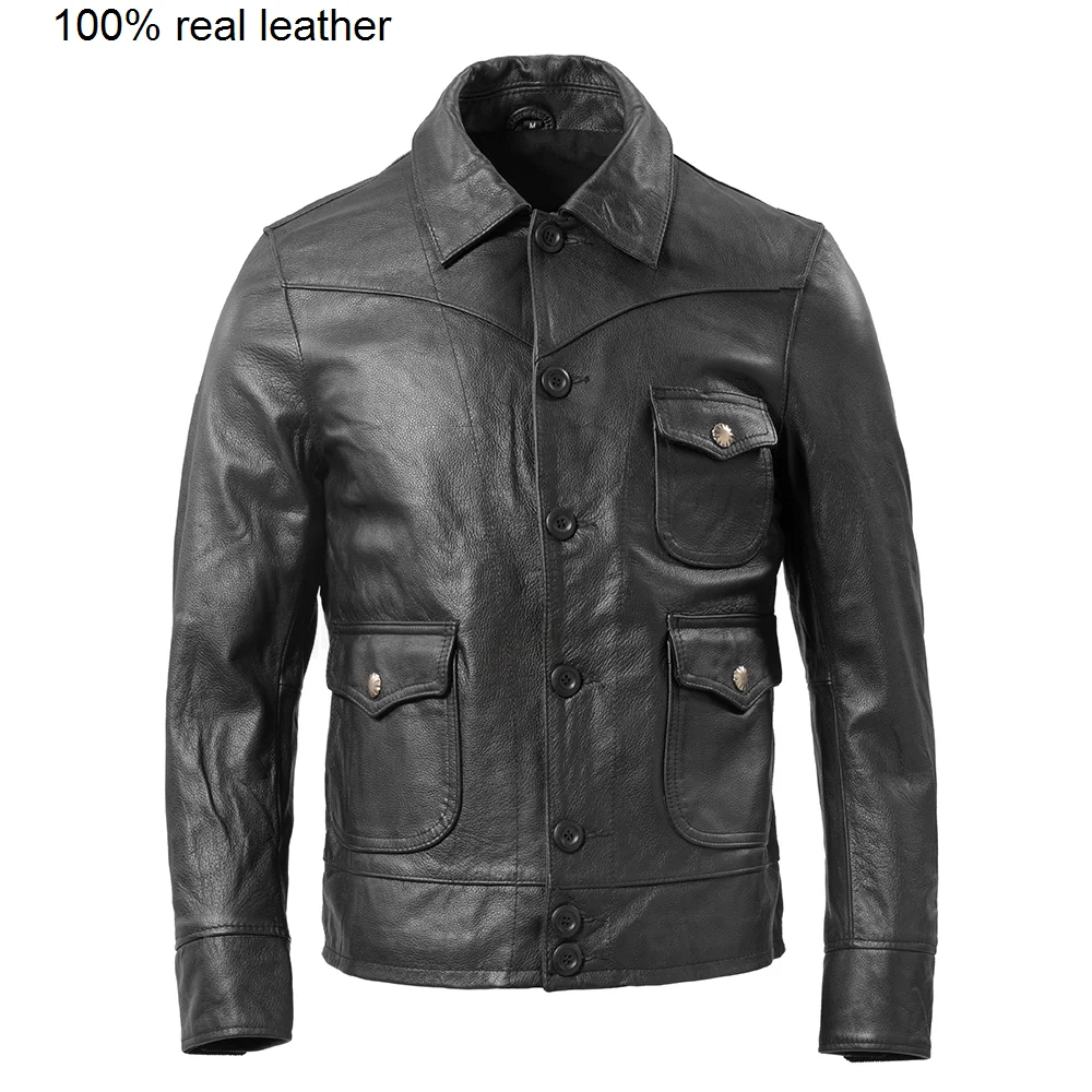 

Мужская куртка из 100% натуральной воловьей кожи, куртка-бомбер из натуральной кожи, Мужская одежда, осенний Азиатский размер M266