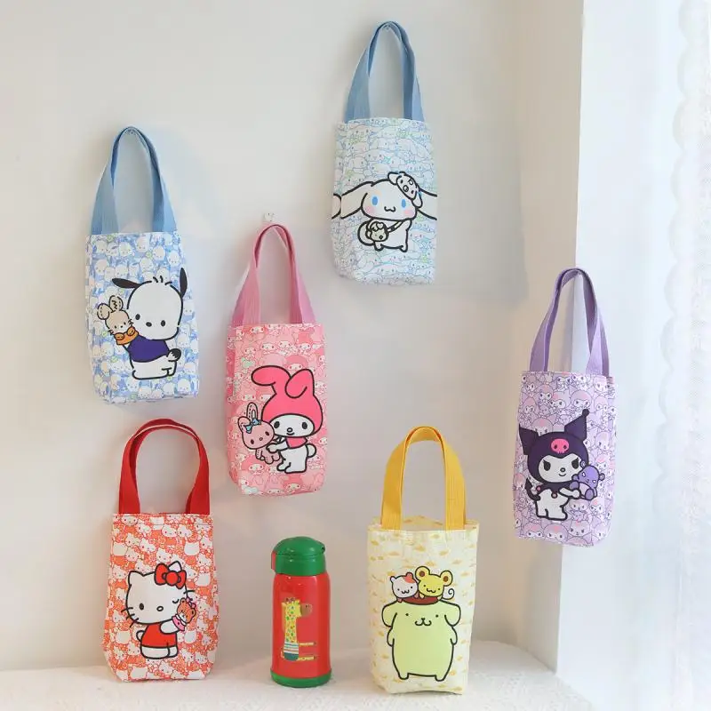

Kawaii Sanrio Anime Canvas Tote Bag Cute Hello Kitty Pompompurin Portable Water Bottle Storage Bag Originality Children Gifts