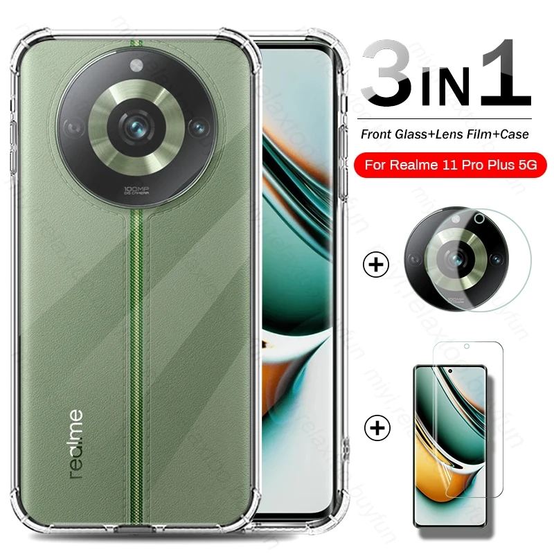 3To1 Realmi 11 Pro + 5G чехол + стеклянная Гидрогелевая пленка для камеры, Защита экрана для Realme 11 Pro Plus 5G 6,7 