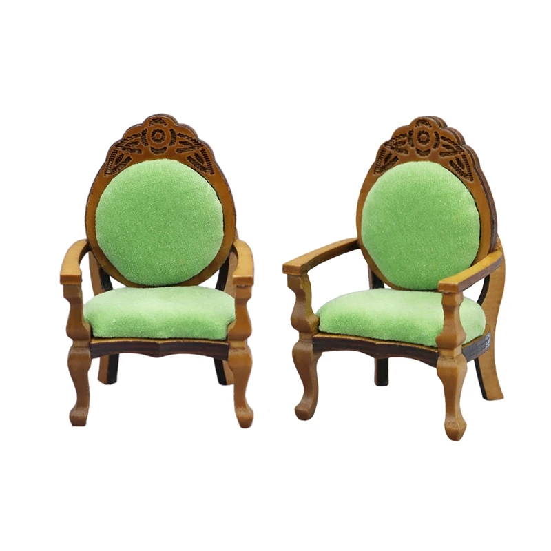 

-2Pcs Miniature Dollhouse Chair 1:12 Furniture Dollhouse Chair Wooden Carved Single Sofa Chair Vintage Armchair Toy