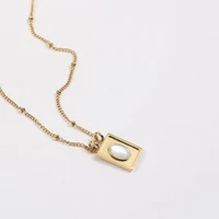 tarnish free high end pvd finish stainless steel jewelry rectangle shell pendant beads necklace for women drop shipping