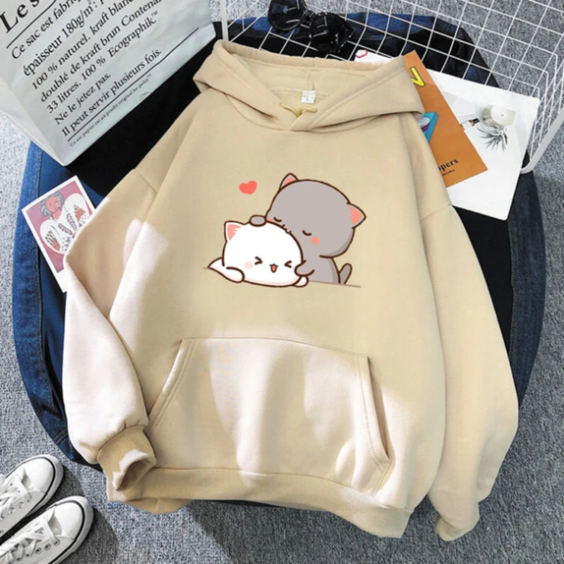 

UYUK Kitten Print Kleding Esthetische Hoodie 2022 Leuke Blauwe Trui Mannen Vrouwen Unisex Cartoon Print Paar Streetwear