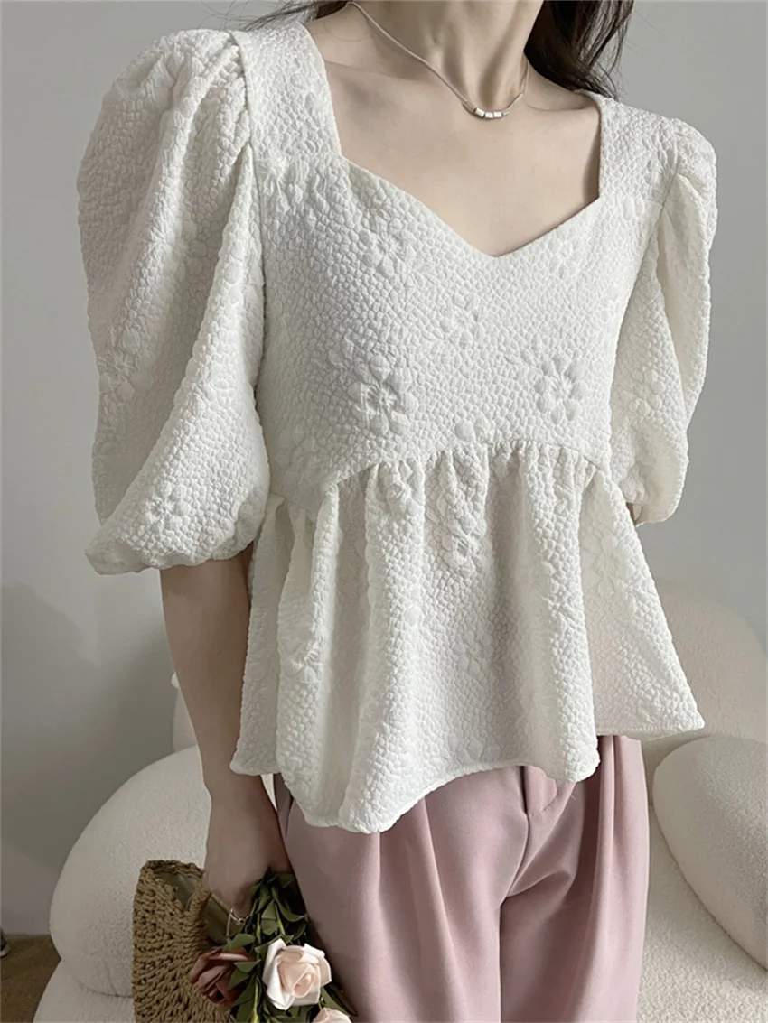 

Милые блузки HziriP с пышными рукавами 2022, ретро шикарные женские пикантные девушки, модные облегающие новые офисные летние женские Топы с выс...