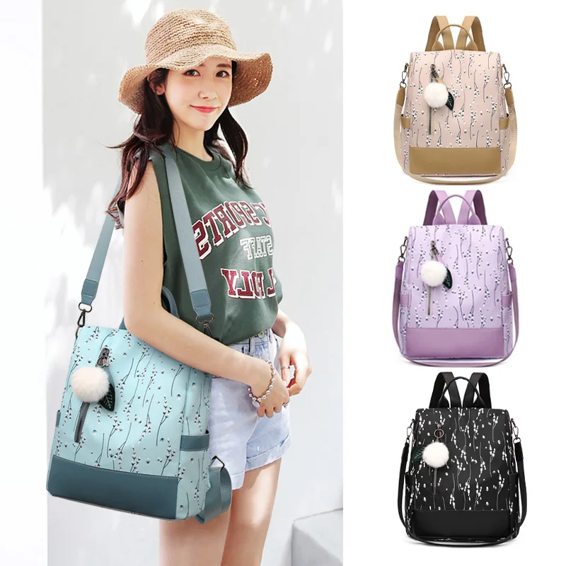 

Fashion Printing Floral Backpack For Women Large Capacity School Bag Teenager Waterproof Oxford Rucksack Hairball Travel Pack