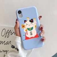 cute japanese cartoon lucky cat phone case for iphone 11 12 13 mini pro xs max 8 7 6 6s plus x xr solid candy color case