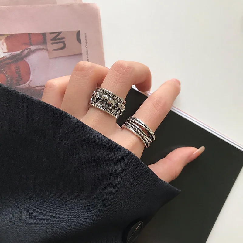 

925 Sterling Silver Rings Lucky Elephant Women's